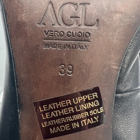 AGL Attilio Giusti Leombruni Black Leather Cap Toe Block Heels Size 39 Women’s - Picture 4 of 9